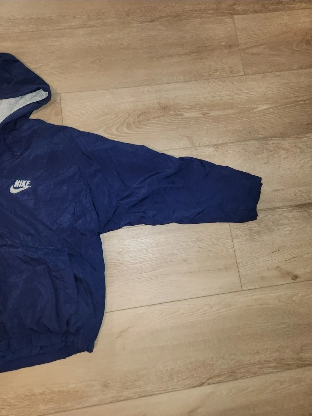 Vintage 90s Nike Jacket Large Navy Blue Full Zip Hooded Big Swoosh  Quilt  Lined